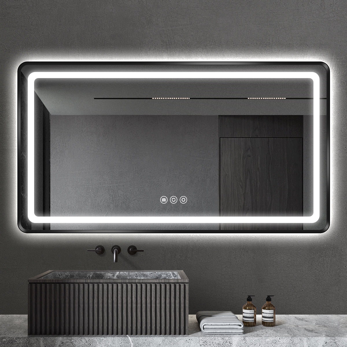 Modern Rectangular LED Bathroom Mirror | Anti-Fog, Dimmable Light, Touch Sensor