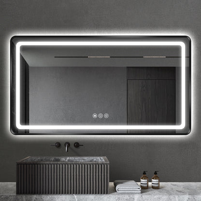 Modern Rectangular LED Bathroom Mirror | Anti-Fog, Dimmable Light, Touch Sensor