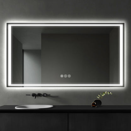 Frameless LED Backlit Bathroom Mirror with Anti-Fog & Touch Control, Wall Mounted Vanity Mirror