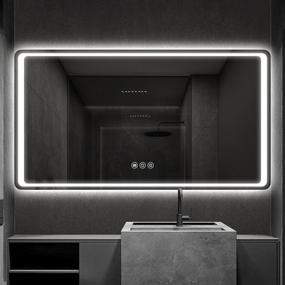 Rounded Frameless LED Backlit Bathroom Mirror with Anti-Fog & Touch Control, Wall Mounted Vanity Mirror
