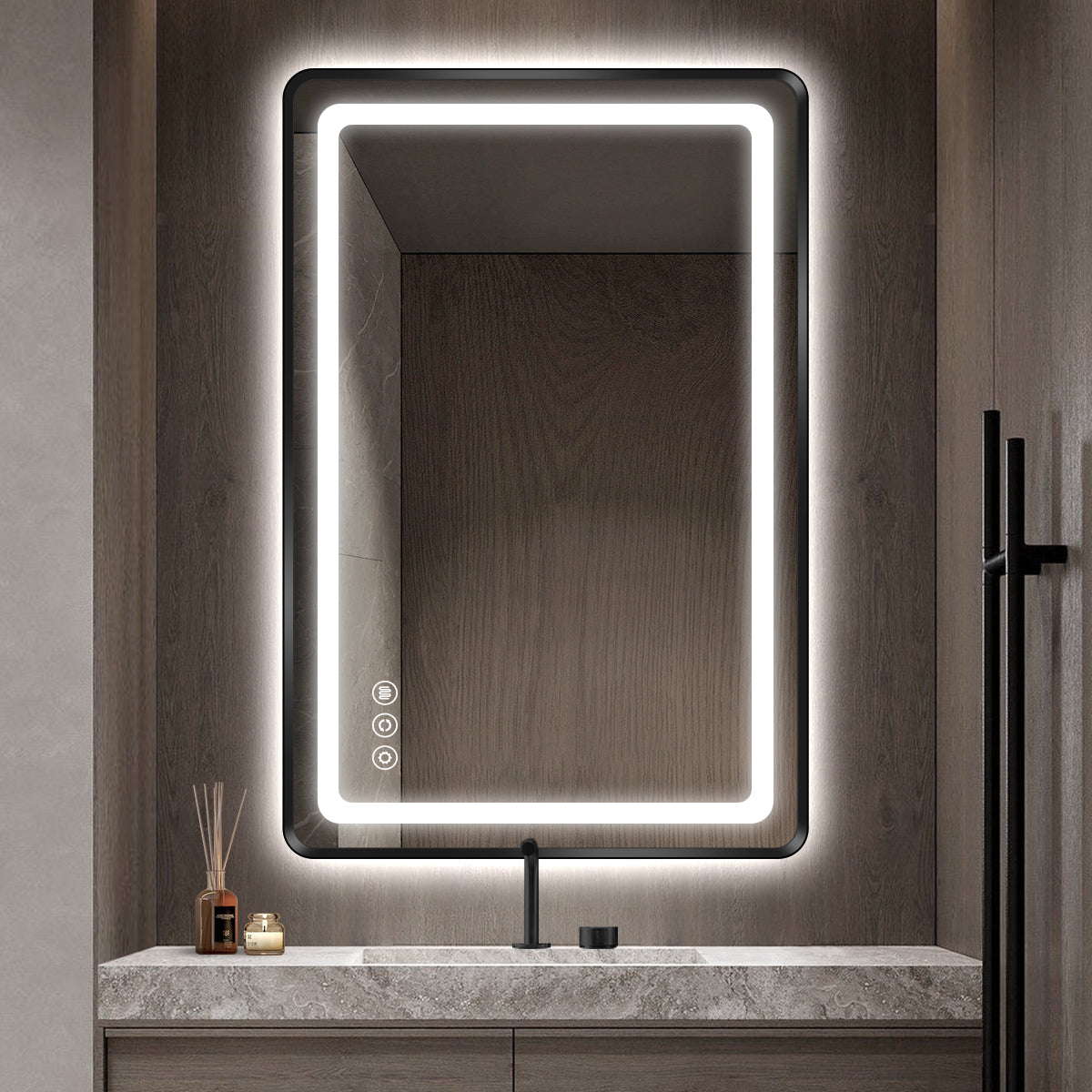 Modern Rectangular LED Bathroom Mirror | Anti-Fog, Dimmable Light, Touch Sensor