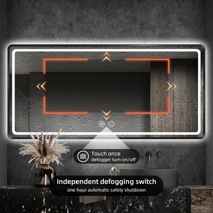 Motion Activated LED Bathroom Mirror, Black Metal Frame, Dimmable Light & Anti-Fog