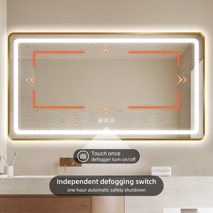 Gold Framed LED Backlit Bathroom Mirror with Anti-Fog & Touch Control