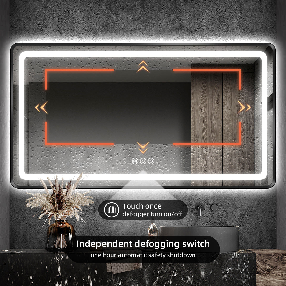 Modern Rectangular LED Bathroom Mirror | Anti-Fog, Dimmable Light, Touch Sensor