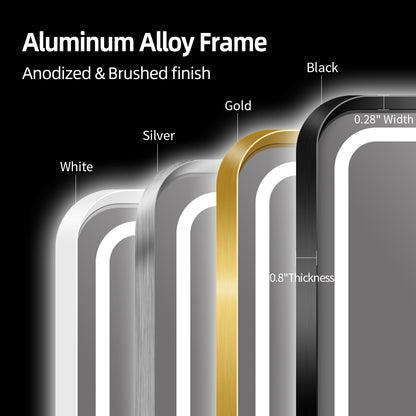 Motion Activated LED Bathroom Mirror, Black Metal Frame, Dimmable Light & Anti-Fog