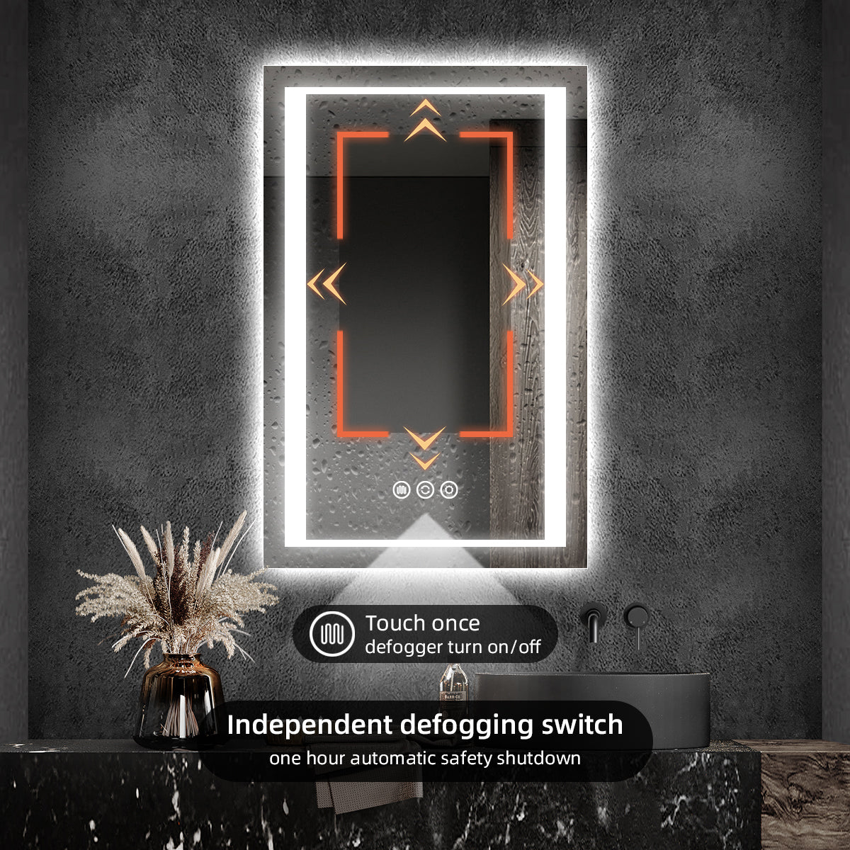 Frameless LED Backlit Bathroom Mirror with Anti-Fog & Touch Control, Wall Mounted Vanity Mirror