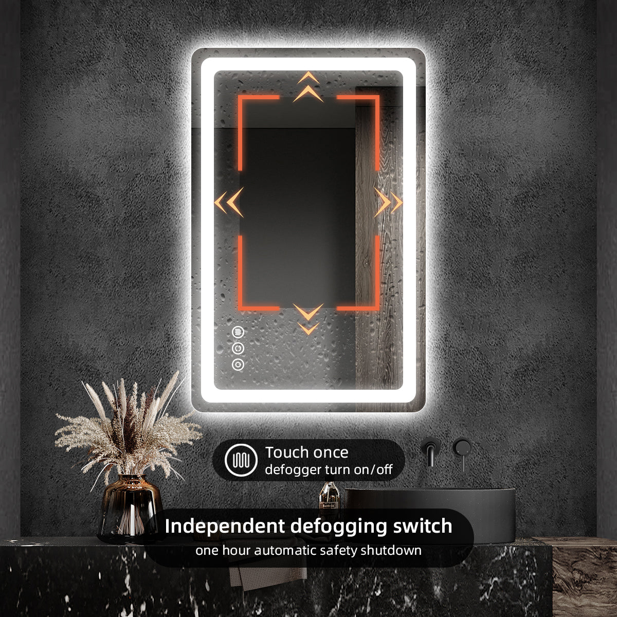 Vertical Frameless LED Backlit Bathroom Mirror with Anti-Fog & Touch Control, Wall Mounted Vanity Mirror