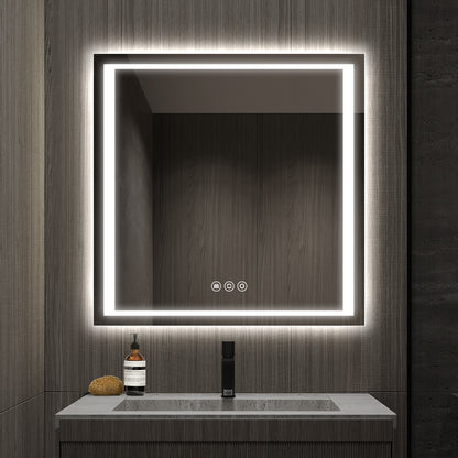 Frameless LED Backlit Bathroom Mirror with Anti-Fog & Touch Control, Wall Mounted Vanity Mirror