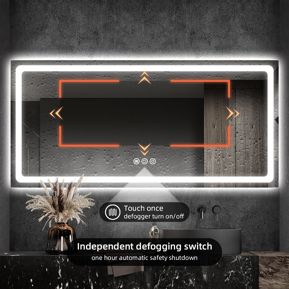 LED Backlit Frameless Bathroom Mirror with Anti-Fog & Touch Control, Wall Mounted Vanity Mirror