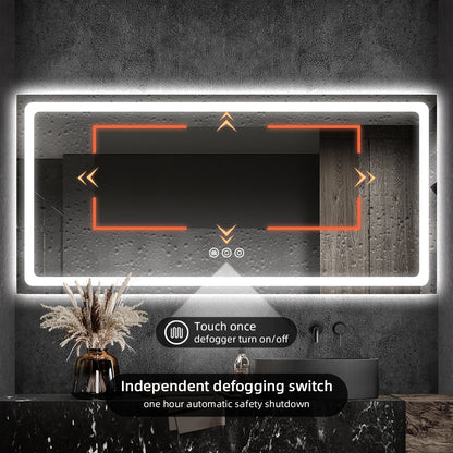 LED Backlit Frameless Bathroom Mirror with Anti-Fog & Touch Control, Wall Mounted Vanity Mirror
