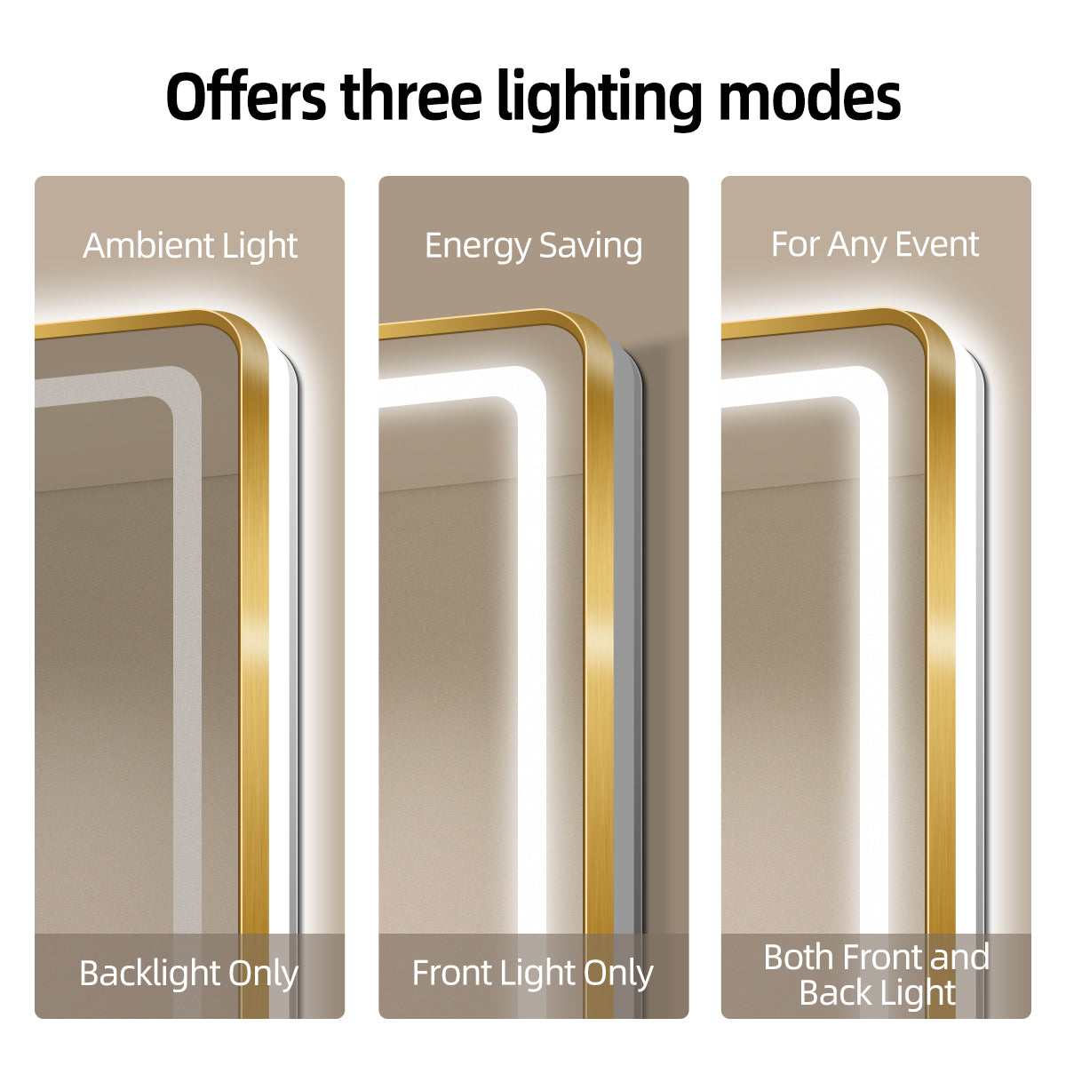 Gold Framed LED Backlit Bathroom Mirror with Anti-Fog & Touch Control