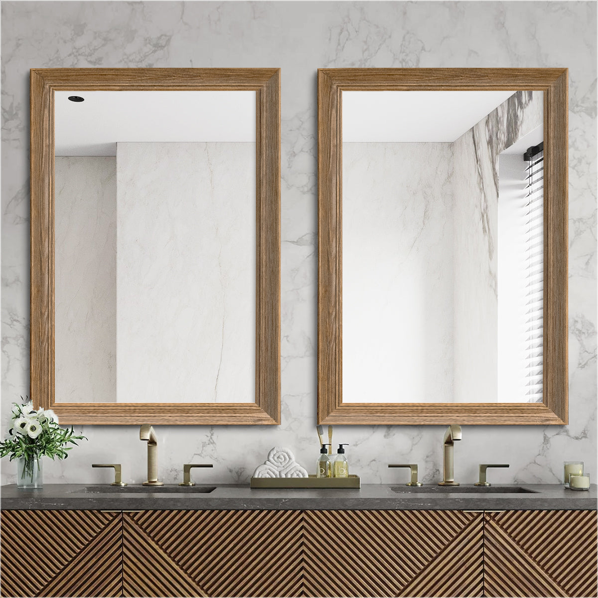 Rectangular Vintage Solid Wood Framed Bathroom Mirror