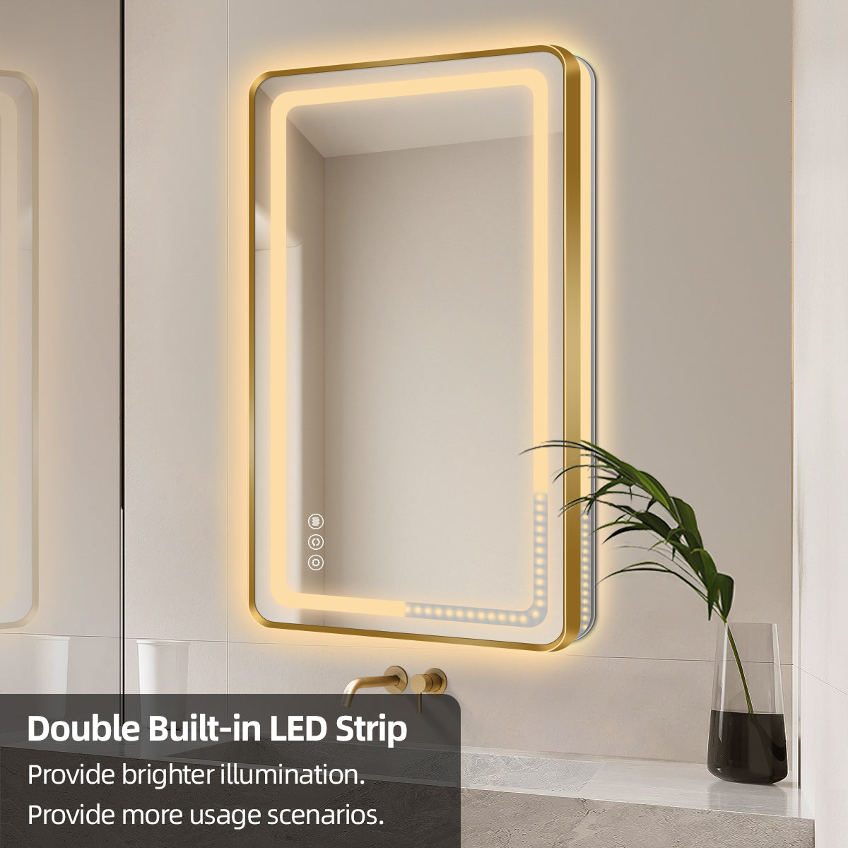 Gold Framed LED Backlit Bathroom Mirror with Anti-Fog & Touch Control