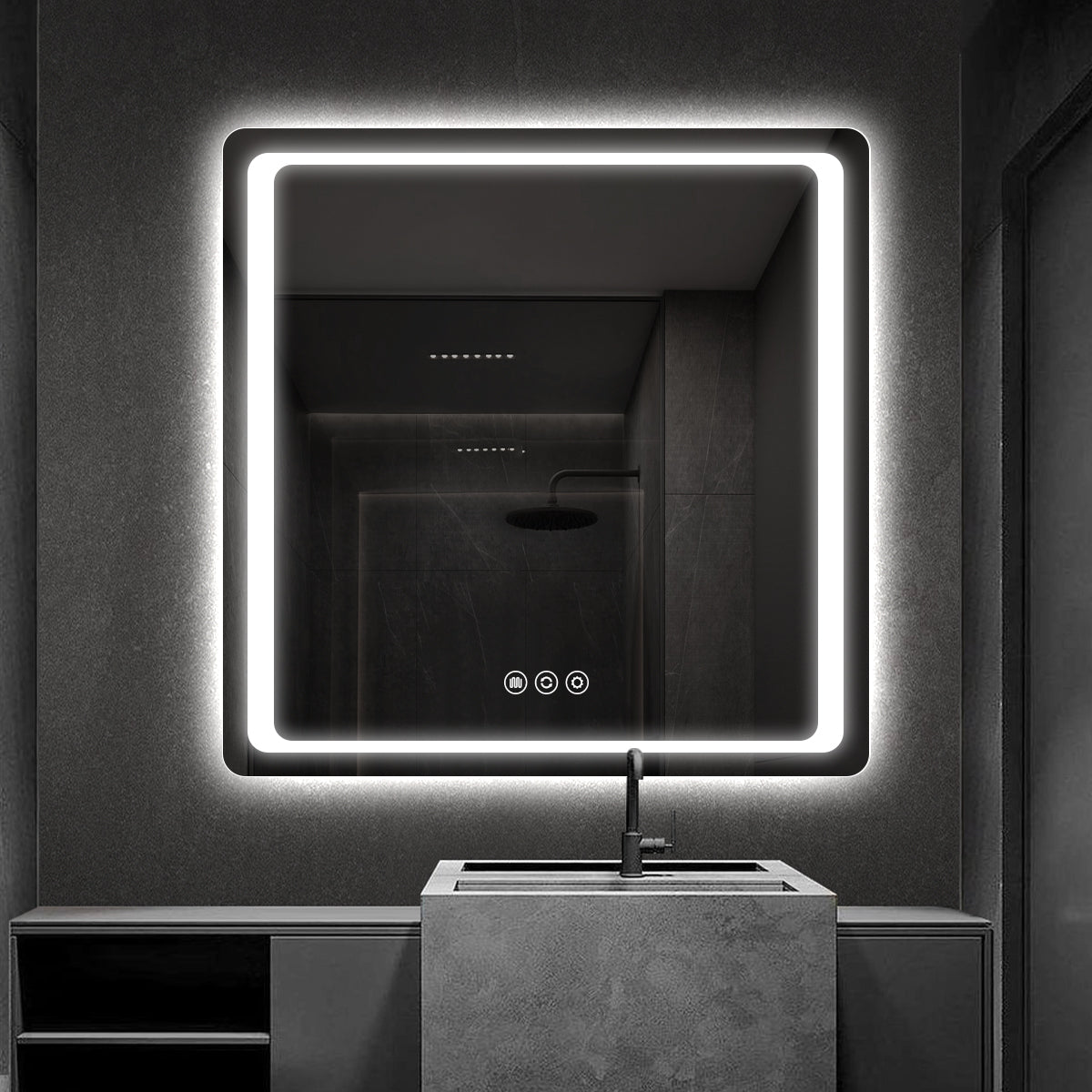 Rounded Frameless LED Backlit Bathroom Mirror with Anti-Fog & Touch Control, Wall Mounted Vanity Mirror