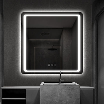 Rounded Frameless LED Backlit Bathroom Mirror with Anti-Fog & Touch Control, Wall Mounted Vanity Mirror