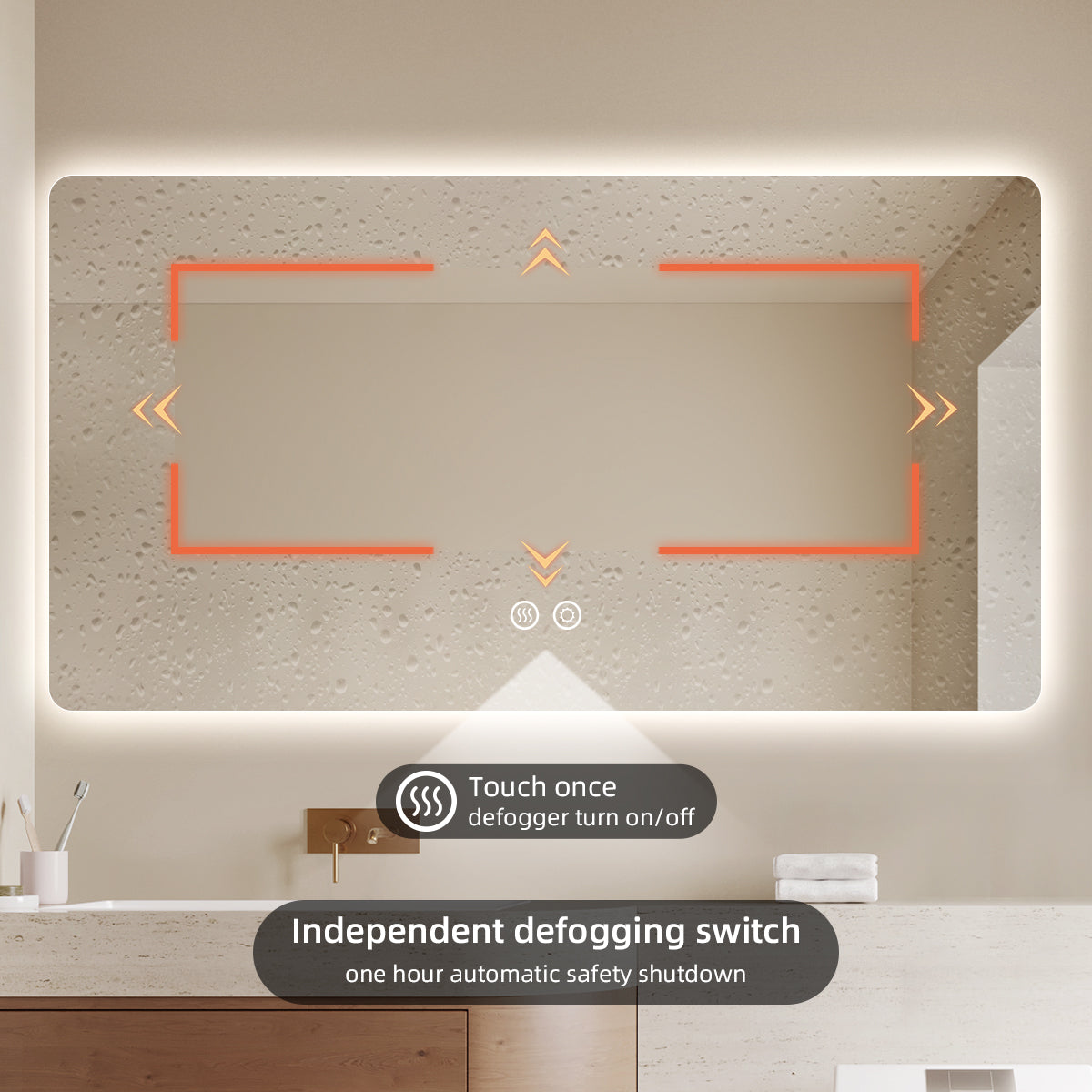 Frameless Backlit LED Bathroom Mirror with Touch Control & Anti-Fog