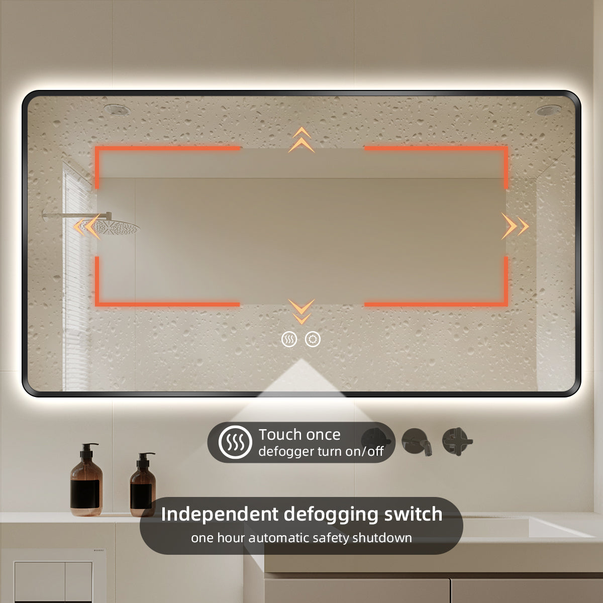 Sleek Black Framed LED Bathroom Mirror with Touch Control & Anti-Fog