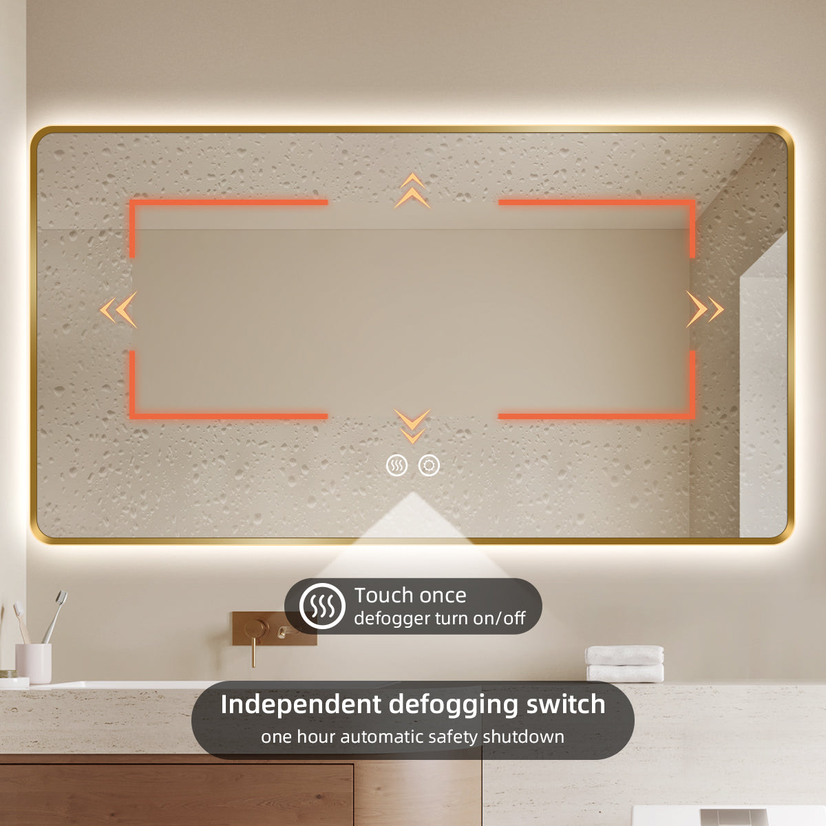 Luxury Gold Framed LED Bathroom Mirror with Anti-Fog & Dimmable Lighting