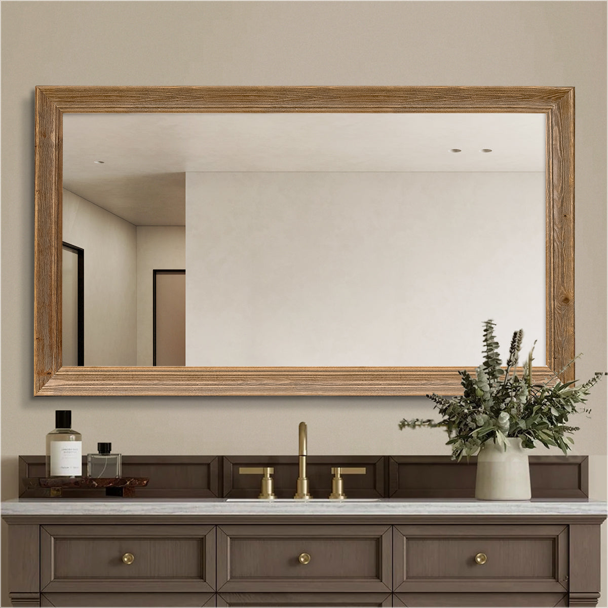 Rectangular Vintage Solid Wood Framed Bathroom Mirror
