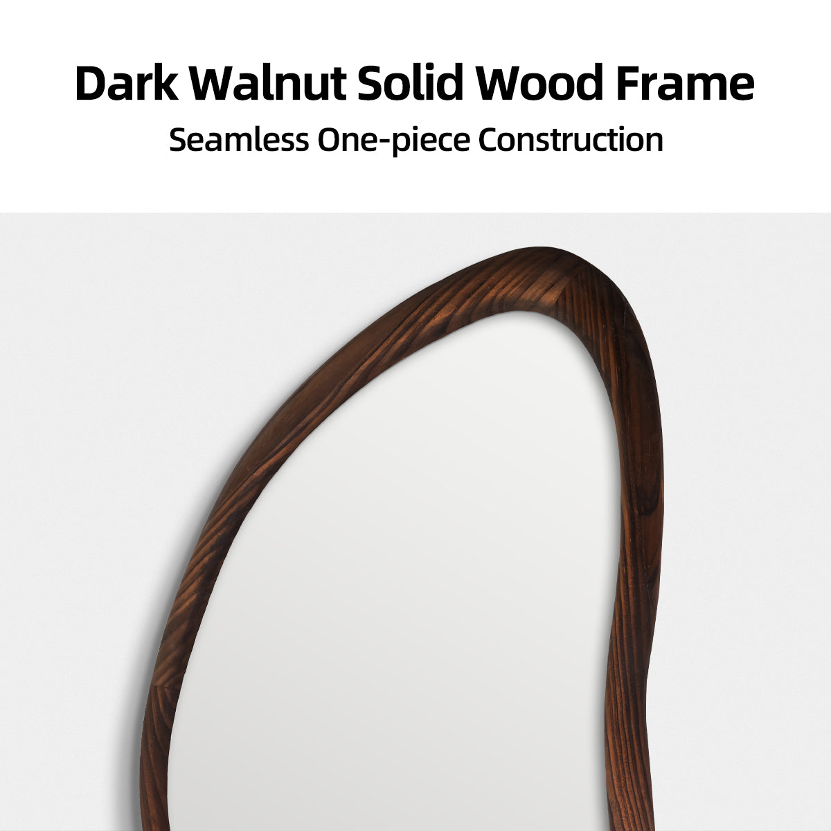 Asymmetrical Wood Bathroom Mirror, Dark Walnut Irregular Wall Mirror