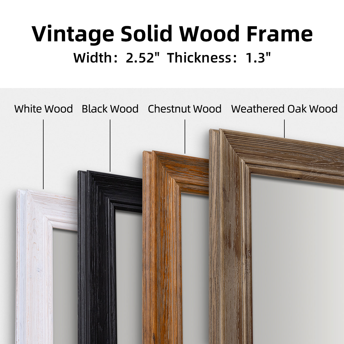 Rectangular Vintage Solid Wood Framed Bathroom Mirror