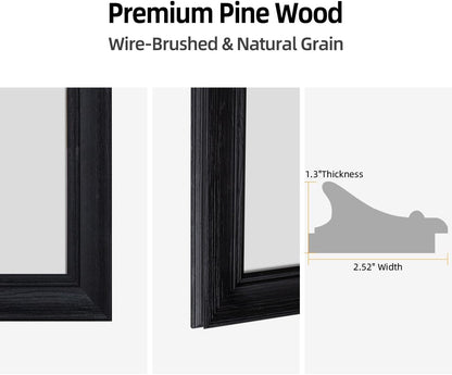 30" x 36" Rustic Wooden Framed Wall Mirror for Bathroom, Black Wood Bathroom Vanity Rectangle Mirror for Over Sink, Waterproof, Decor Living Room, Bedroom, Entryway, Horizontal/Vertical