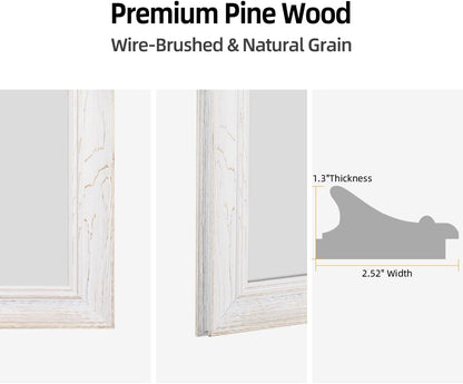 24" x 36" Rustic Wooden Framed Wall Mirror for Bathroom, White Wood Bathroom Vanity Rectangle Mirror for Over Sink, Waterproof, Decor Living Room, Bedroom, Entryway, Horizontal/Vertical