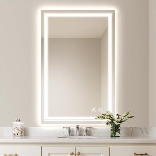 Bathroom Vanity Mirror, LED Mirror for Bathroom, Shatter-Proof Glass, 3-Color Temperature, Defogger, Dimmable, Memory Function, UL-Listed, Front & Backlit, CRI 93+, 36" x 24"(Dual Mount)