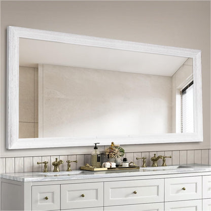 24" x 36" Rustic Wooden Framed Wall Mirror for Bathroom, White Wood Bathroom Vanity Rectangle Mirror for Over Sink, Waterproof, Decor Living Room, Bedroom, Entryway, Horizontal/Vertical