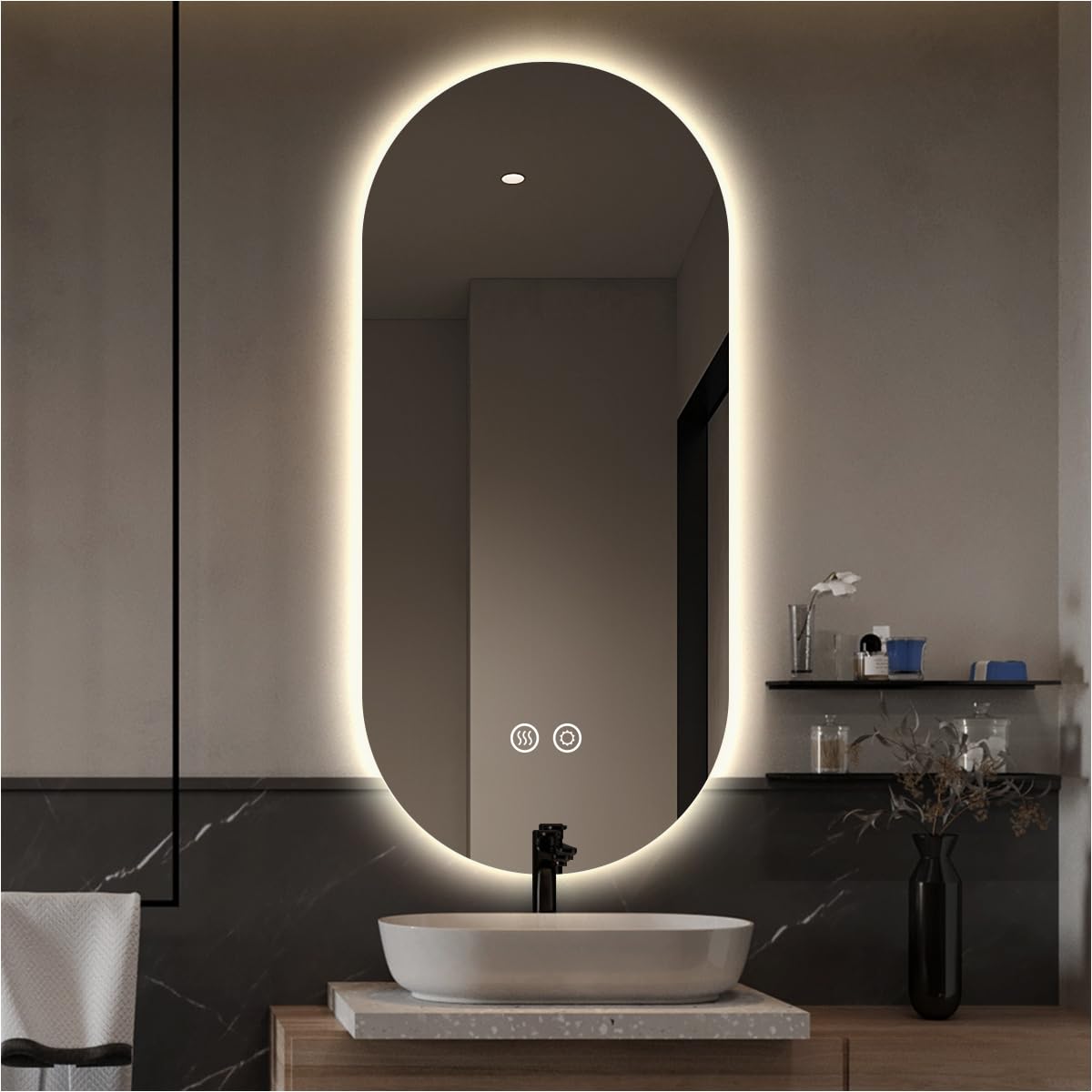 32" x 20" Oval Backlit Bathroom Mirror with Lights, Pill-Shaped LED Lighted Vanity Mirror for Wall, Anit-Fog, Stepless Dimmable, Memory Function, Frameless Smart Mirror, Shatter-Proof, CRI≥93