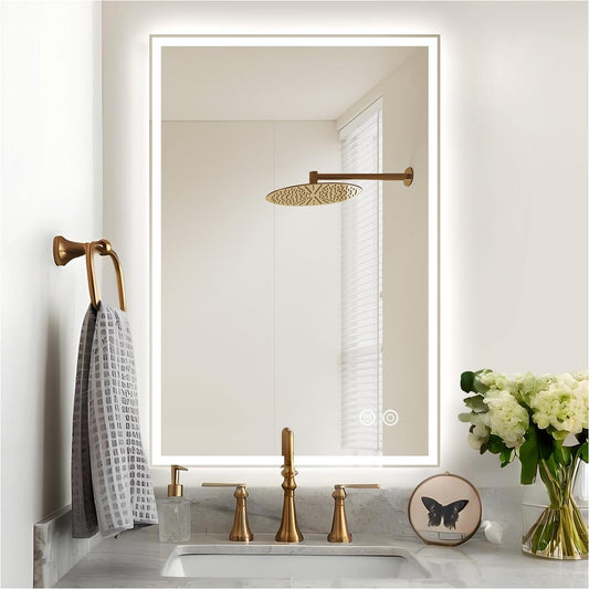 36 x 30 LED Bathroom Mirror, Front & Backlit, Rectangle Lighted Mirror with Stepless Dimmable 3-Color Lights, Memroy Function, Anti-Fog, CRI 93+, Wall-Mounted Vanity Mirror, UL-Listed