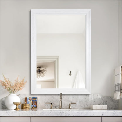 24" x 36" Rustic Wooden Framed Wall Mirror for Bathroom, White Wood Bathroom Vanity Rectangle Mirror for Over Sink, Waterproof, Decor Living Room, Bedroom, Entryway, Horizontal/Vertical