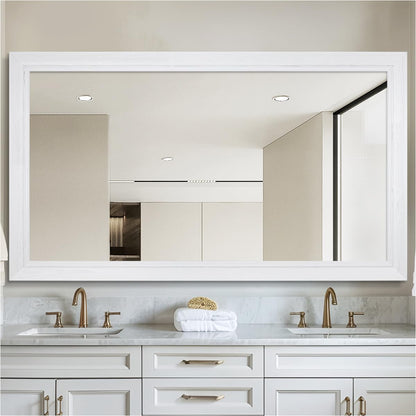24" x 36" Rustic Wooden Framed Wall Mirror for Bathroom, White Wood Bathroom Vanity Rectangle Mirror for Over Sink, Waterproof, Decor Living Room, Bedroom, Entryway, Horizontal/Vertical