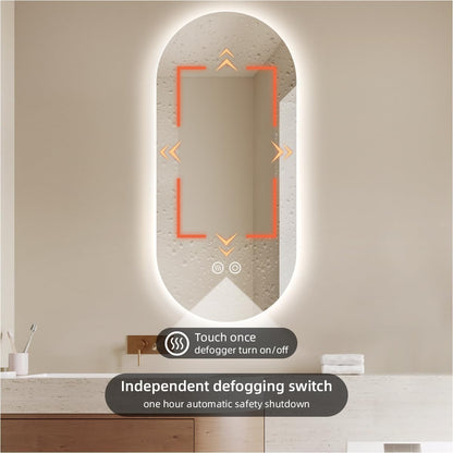36" x 24" Oval Backlit Bathroom Mirror with Lights, Pill-Shaped LED Lighted Vanity Mirror for Wall, Anit-Fog, Stepless Dimmable, Memory Function, Frameless Smart Mirror, Shatter-Proof, CRI≥93