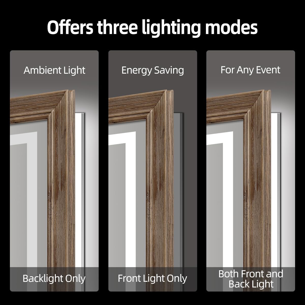 72"W x 36"H Rustic Wooden Framed LED Mirror for Bathroom, Weathered Oak Wood Vanity Lighted Mirror, Waterproof, Decor Living Room, Bedroom, Entryway, Anti-Fog Mirror, CRI 93+, Front & Backlit