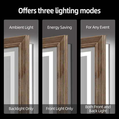 72"W x 36"H Rustic Wooden Framed LED Mirror for Bathroom, Weathered Oak Wood Vanity Lighted Mirror, Waterproof, Decor Living Room, Bedroom, Entryway, Anti-Fog Mirror, CRI 93+, Front & Backlit