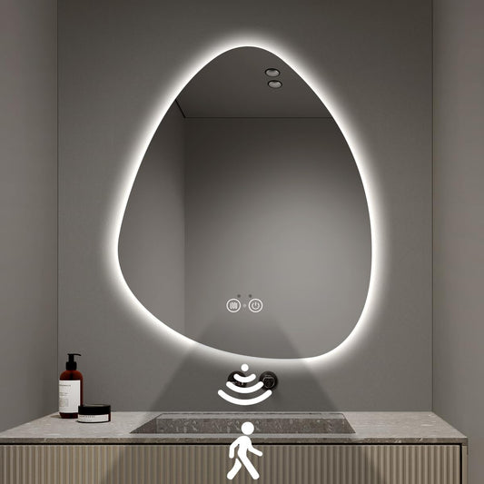 Irregular LED Bathroom Mirror, 32"x24" Ultra-Clear Bathroom Mirror with Auto Sensor Lights, Anti Fog, Stepless Dimmable & Color Temperature Adjustment, LED Vanity Mirror for Wall, Backlit