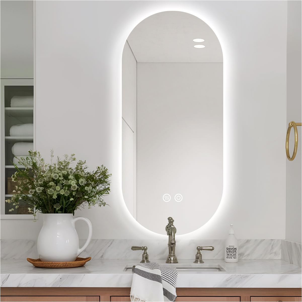 36" x 24" Oval Backlit Bathroom Mirror with Lights, Pill-Shaped LED Lighted Vanity Mirror for Wall, Anit-Fog, Stepless Dimmable, Memory Function, Frameless Smart Mirror, Shatter-Proof, CRI≥93
