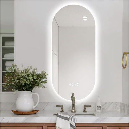 36" x 24" Oval Backlit Bathroom Mirror with Lights, Pill-Shaped LED Lighted Vanity Mirror for Wall, Anit-Fog, Stepless Dimmable, Memory Function, Frameless Smart Mirror, Shatter-Proof, CRI≥93