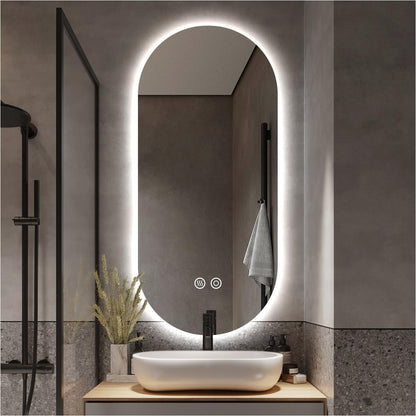 32" x 20" Oval Backlit Bathroom Mirror with Lights, Pill-Shaped LED Lighted Vanity Mirror for Wall, Anit-Fog, Stepless Dimmable, Memory Function, Frameless Smart Mirror, Shatter-Proof, CRI≥93