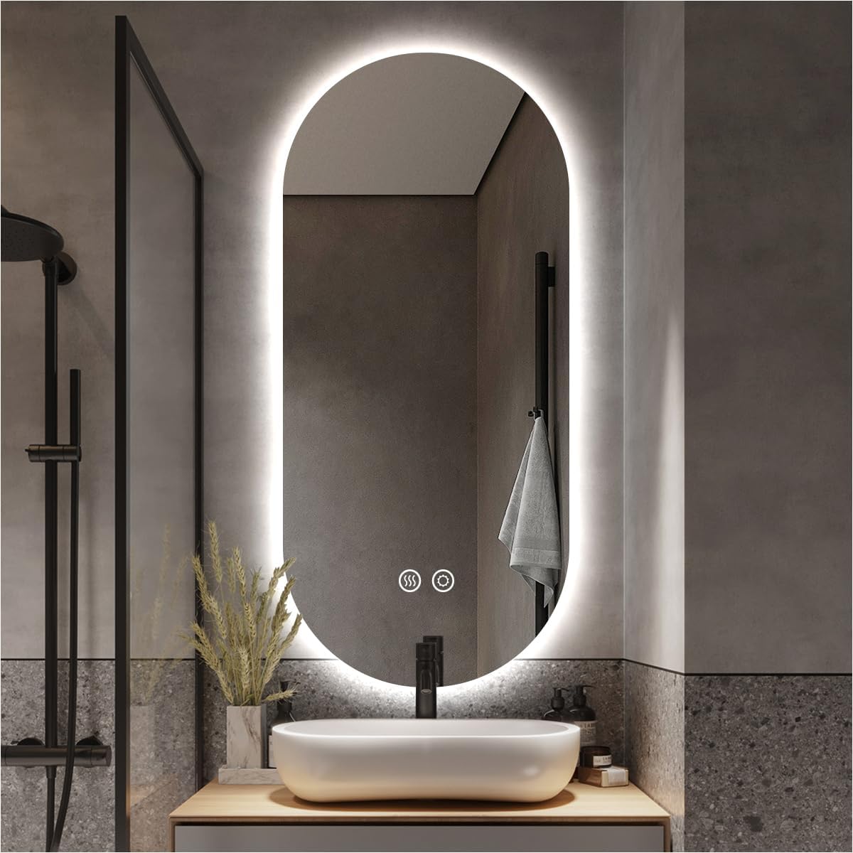 32" x 20" Oval Backlit Bathroom Mirror with Lights, Pill-Shaped LED Lighted Vanity Mirror for Wall, Anit-Fog, Stepless Dimmable, Memory Function, Frameless Smart Mirror, Shatter-Proof, CRI≥93