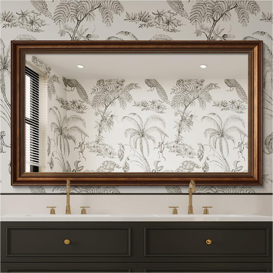 Retro Gold PS Framed Bathroom Mirror, 30" x 48" Rectangle Bathroom Vanity Mirror, 5MM Shatter-Proof Glass, Wall Mirror, Decor Living Room, Bedroom, Entryway, Hangs Horizontally or Vertically