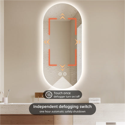 Oval Backlit Bathroom Mirror with Lights, Pill-Shaped LED Lighted Vanity Mirror for Wall, Anit-Fog, Stepless Dimmable, Memory Function
