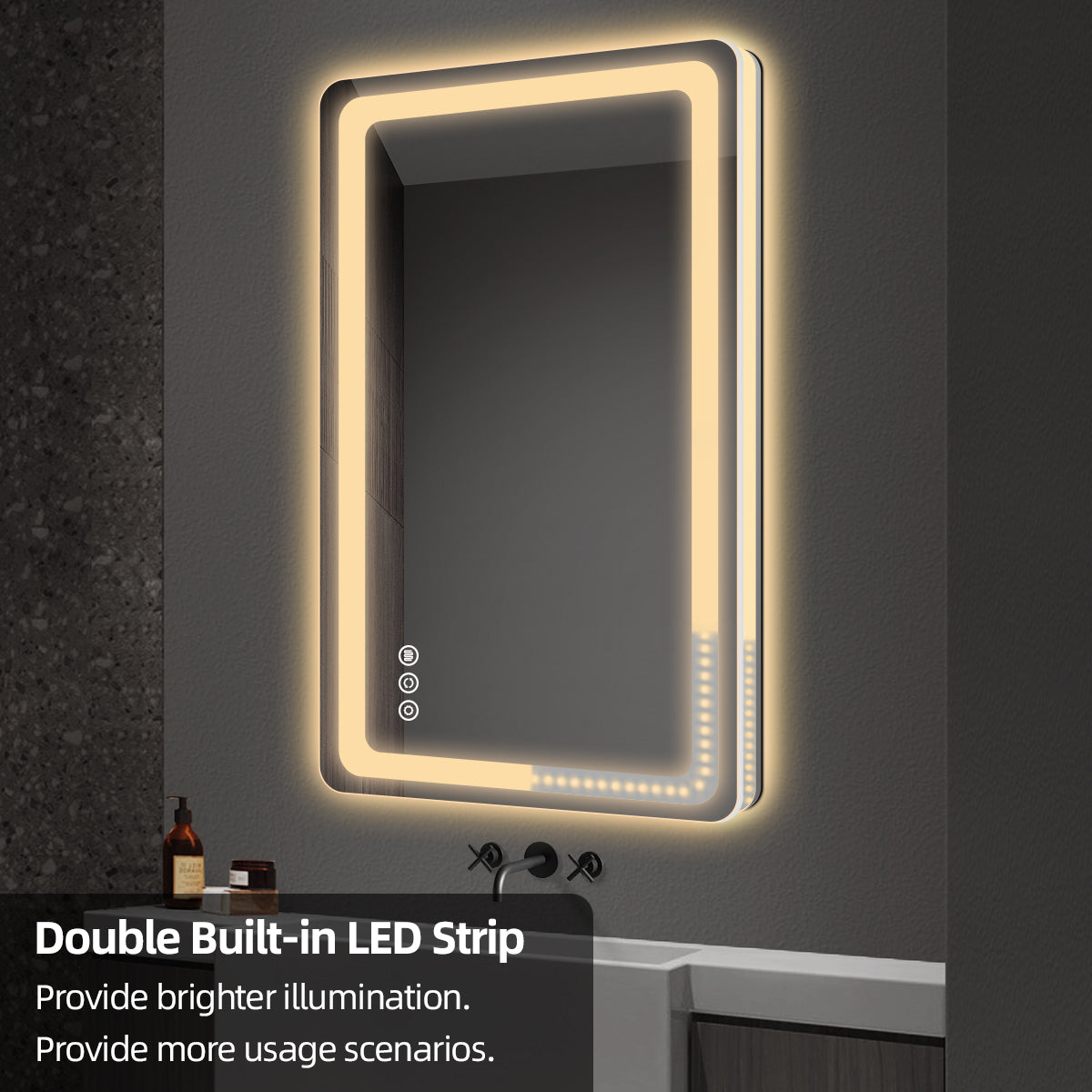 Vertical Frameless LED Backlit Bathroom Mirror with Anti-Fog & Touch Control, Wall Mounted Vanity Mirror