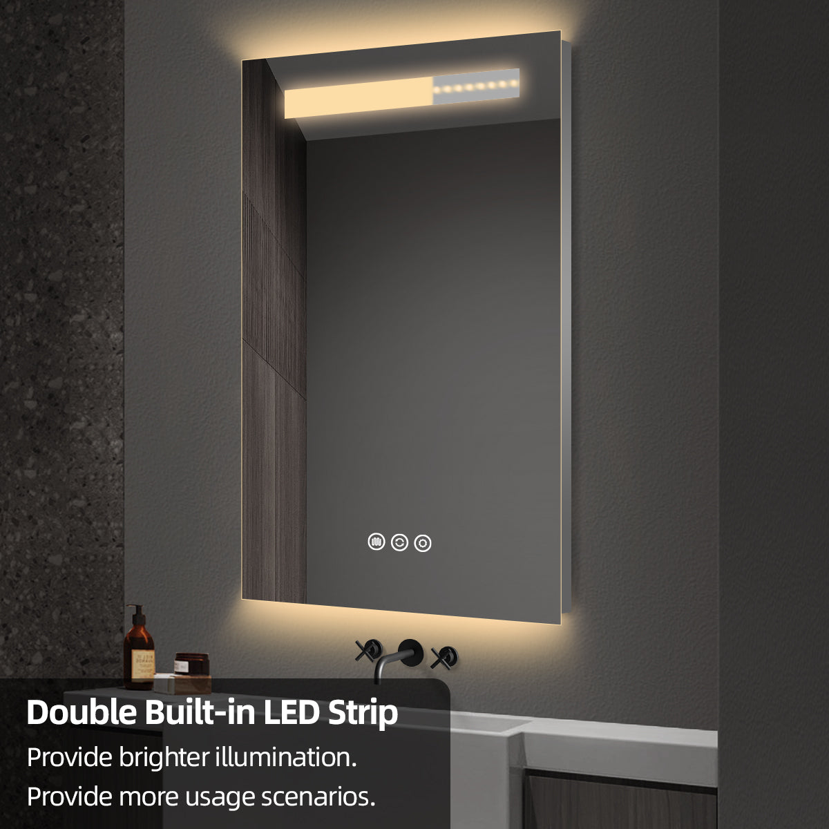 LED Top-Lit & Backlit Bathroom Mirror with Anti-Fog & Touch Control, Wall Mounted Vanity Mirror