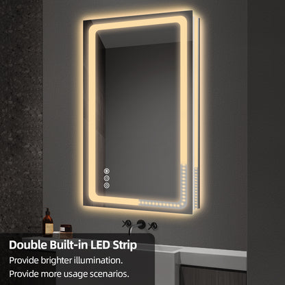 LED Backlit Frameless Bathroom Mirror with Anti-Fog & Touch Control, Wall Mounted Vanity Mirror