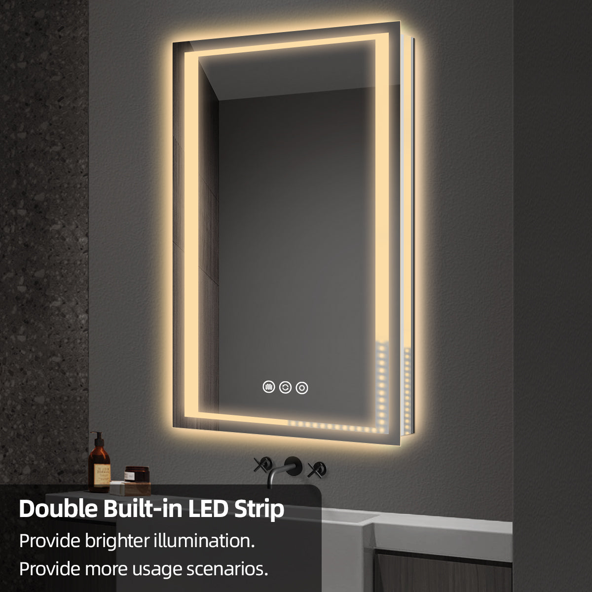 Frameless LED Backlit Bathroom Mirror with Anti-Fog & Touch Control, Wall Mounted Vanity Mirror