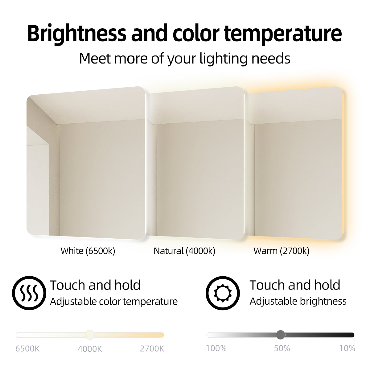 Frameless Backlit LED Bathroom Mirror with Touch Control & Anti-Fog