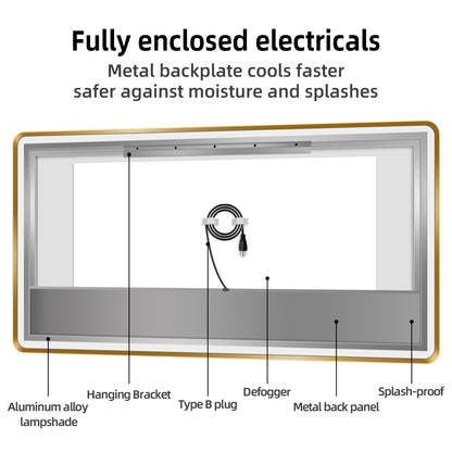 Luxury Gold Framed LED Bathroom Mirror with Anti-Fog & Dimmable Lighting