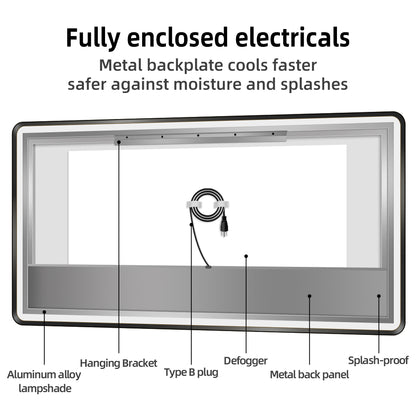 Sleek Black Framed LED Bathroom Mirror with Touch Control & Anti-Fog